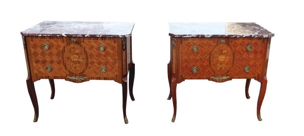 Pair of Matched Tulip and Kingwood Inlaid Bedside Chests