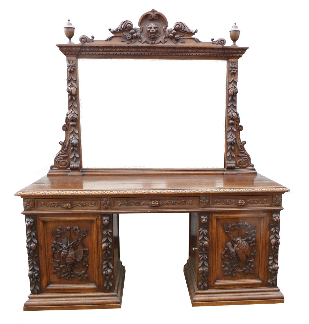 Victorian Flemmish Carved Oak Mirrorback Sideboard
