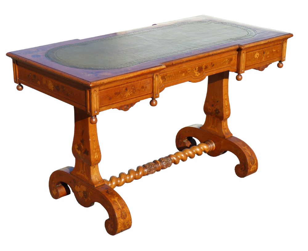 Victorian Satin Walnut and Marquetry Library Table