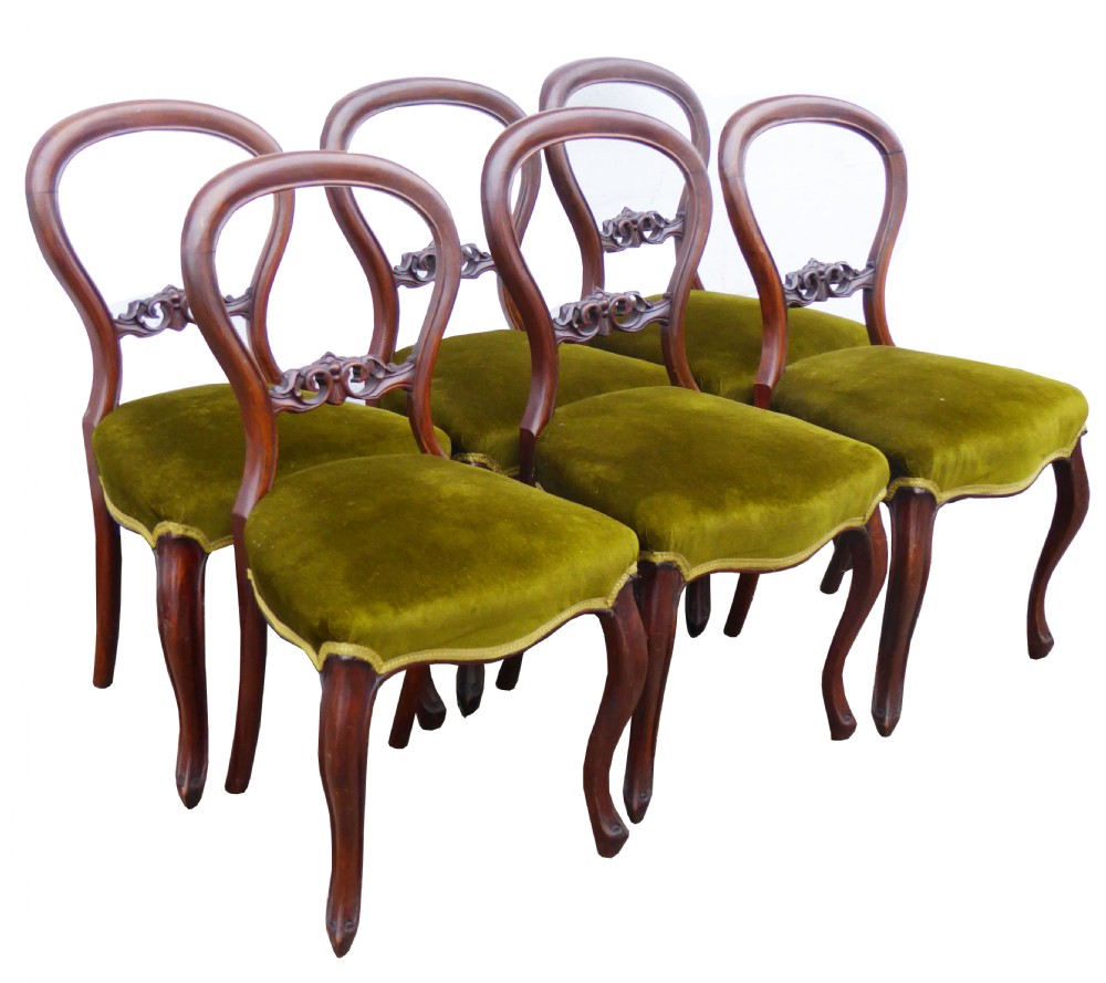 Set of 6 Victorian Mahogany Balloon Back Dining Chairs