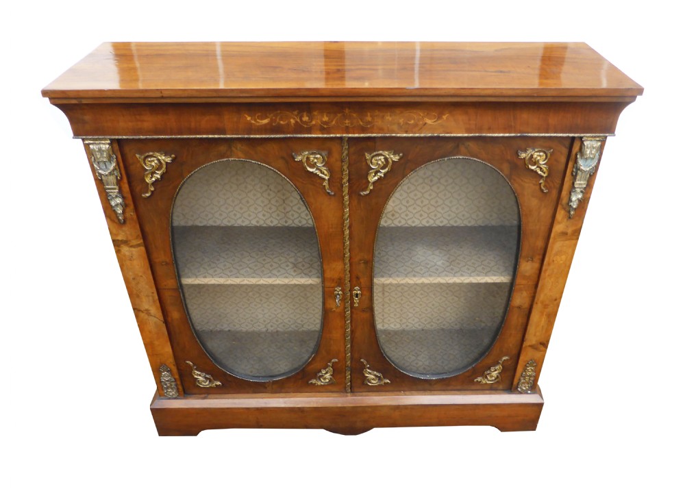 Victorian Walnut Inlaid Two Door Bookcase