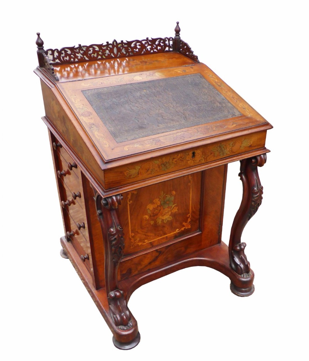 Victorian Walnut Marquetry Davenport
