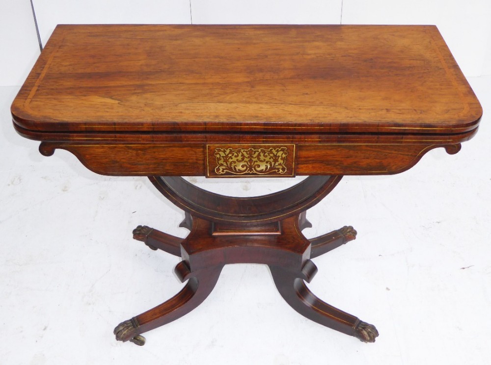 Regency Rosewood and Brass Inlaid Card Table
