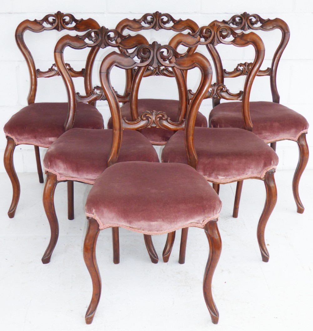 Set of 6 Victorian Walnut Dining Chairs