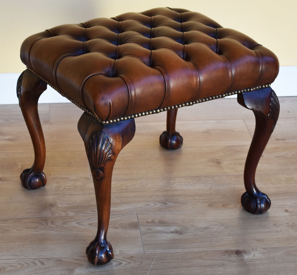 Antique Queen Anne Style Deep Button Foot Stool