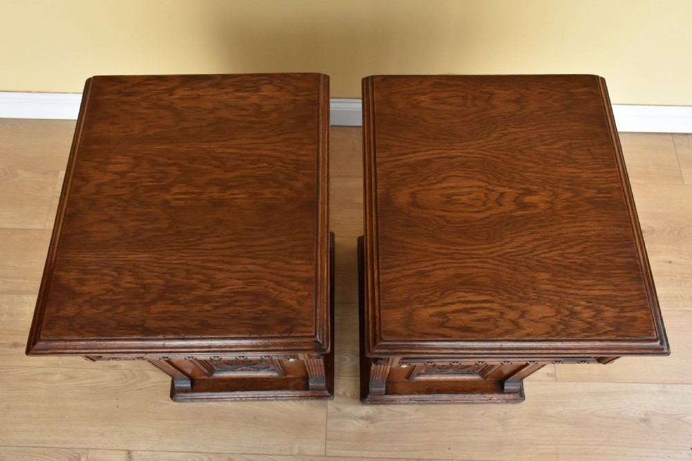 Pair Victorian Oak Carved Bedside Cupboards View VI