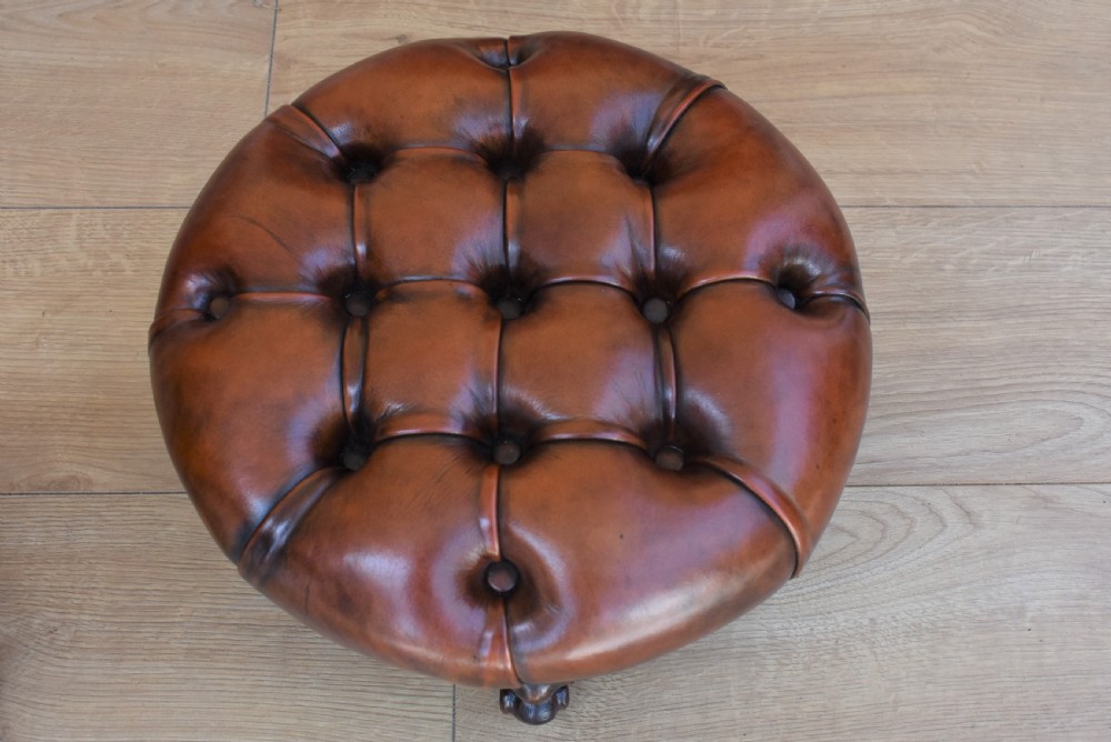 Pair Victorian Antique Footstools deep buttoned hand dyed View II