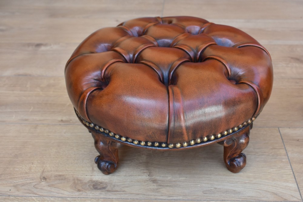 Pair Victorian Antique Footstools deep buttoned hand dyed View VIII
