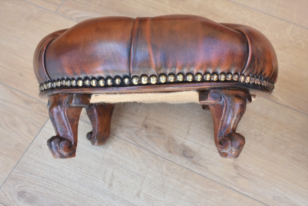 Pair Victorian Antique Footstools deep buttoned hand dyed View IX