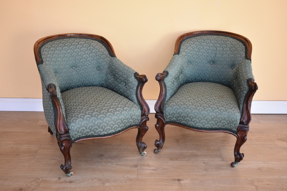 Pair of Victorian Rosewood Tub Chairs