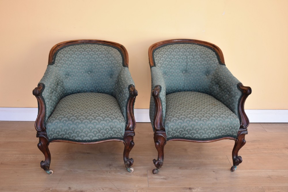 Pair of Victorian Rosewood Tub Chairs View III