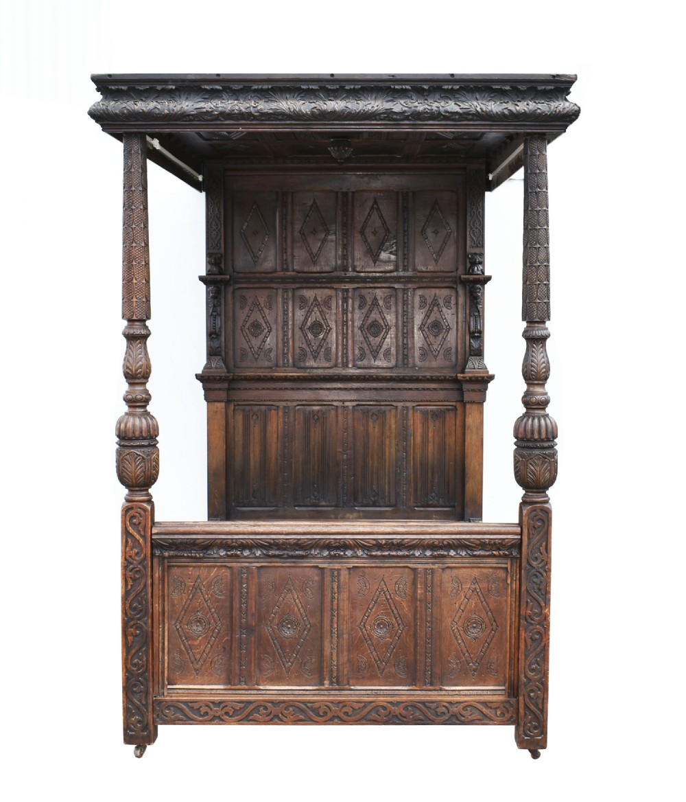 17th Century Elizabethan Carved Oak Four Poster Bed View II