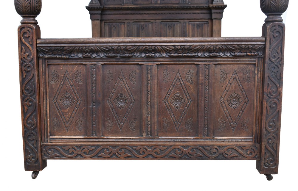 17th Century Elizabethan Carved Oak Four Poster Bed View III