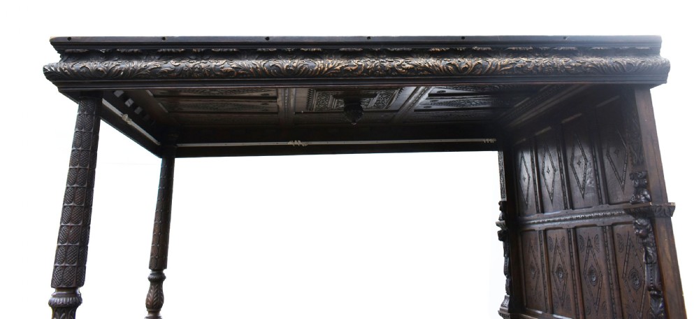 17th Century Elizabethan Carved Oak Four Poster Bed View IX