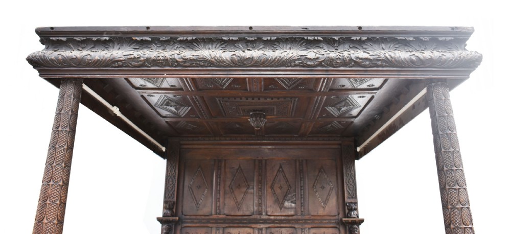 17th Century Elizabethan Carved Oak Four Poster Bed View X