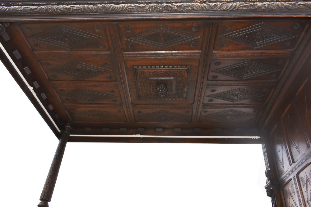 17th Century Elizabethan Carved Oak Four Poster Bed View XII
