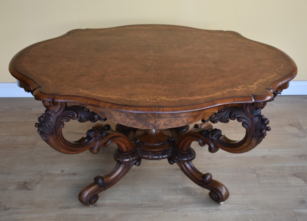 Victorian Burr Walnut Inlaid Centre Table View II