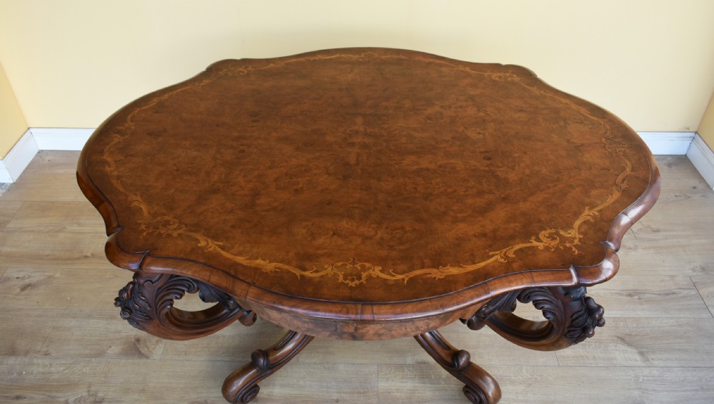 Victorian Burr Walnut Inlaid Centre Table View X
