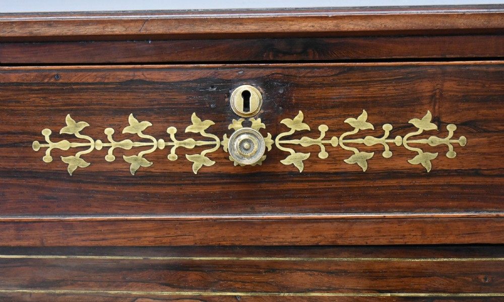 19th Century Regency Rosewood and Brass Inlaid Bookcase View V