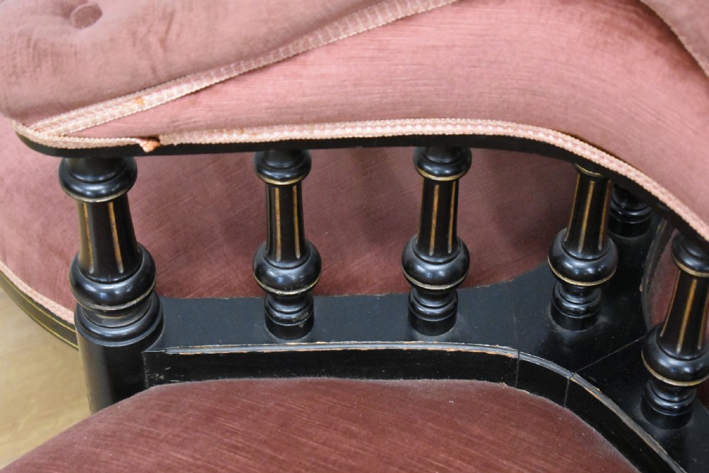 19th Century Victorian Ebonised Three Seat Conversation Seat View II