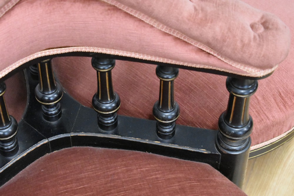 19th Century Victorian Ebonised Three Seat Conversation Seat View IV