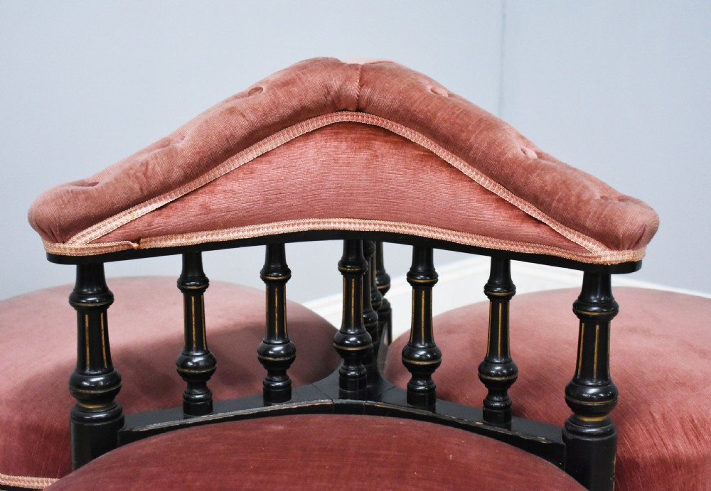19th Century Victorian Ebonised Three Seat Conversation Seat View VI