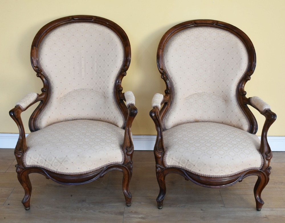 19th Century Pair of Victorian Rosewood Armchairs View II