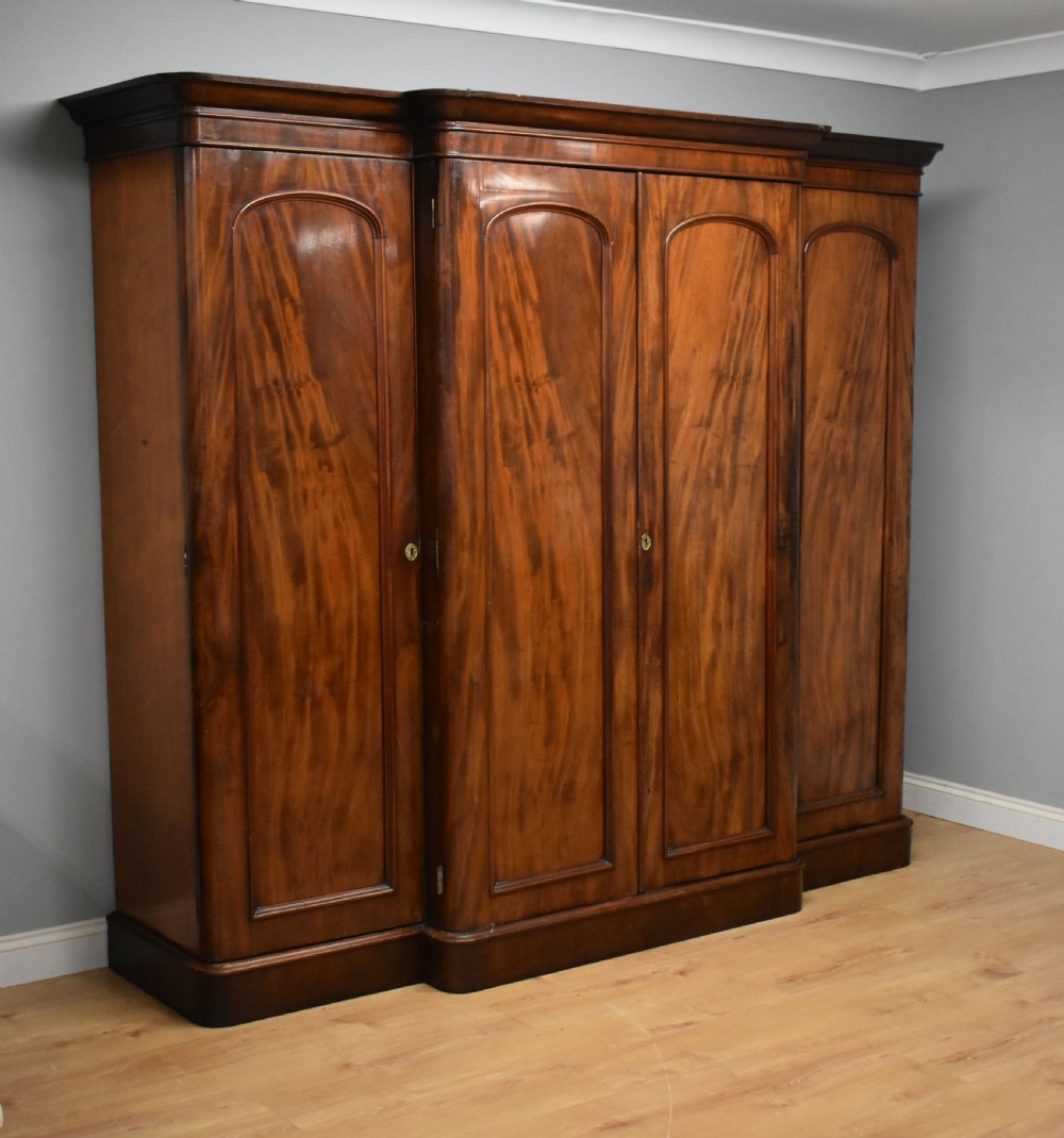 19th Century Victorian Mahogany Four Door Breakfront Wardrobe View II