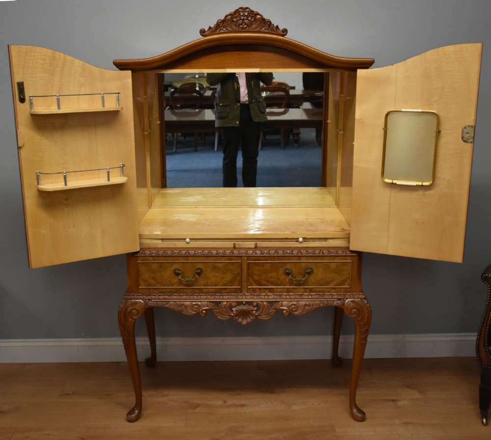 20th Century Queen Anne Style Burr Walnut Cocktail Cabinet View II