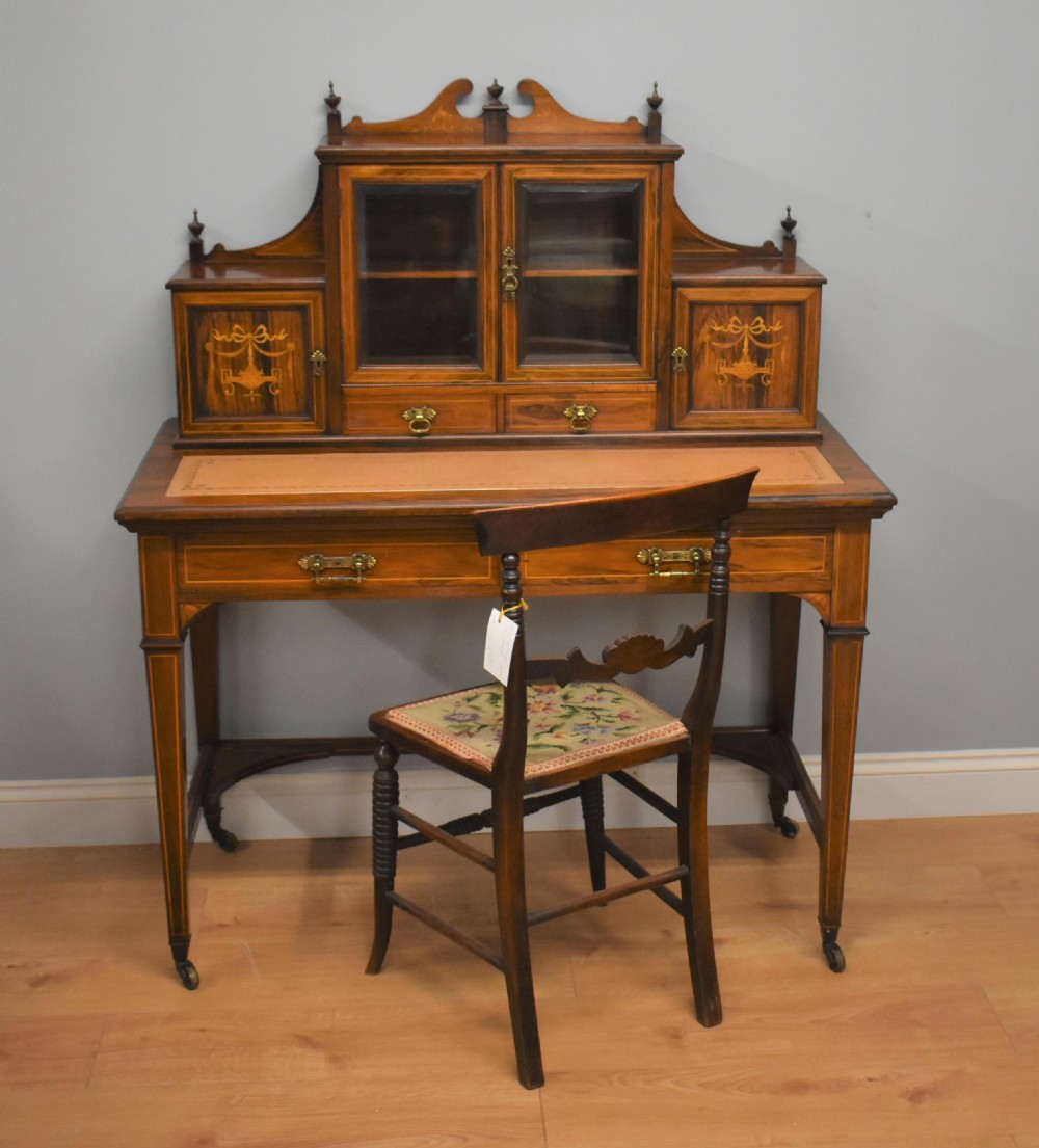 Late Victorian Rosewood and Marquetry Writing Table View XXI