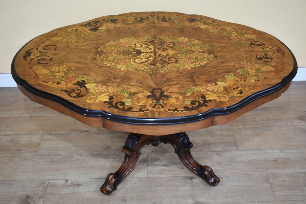 19th Century Victorian Walnut & Marquetry Dining Table View II