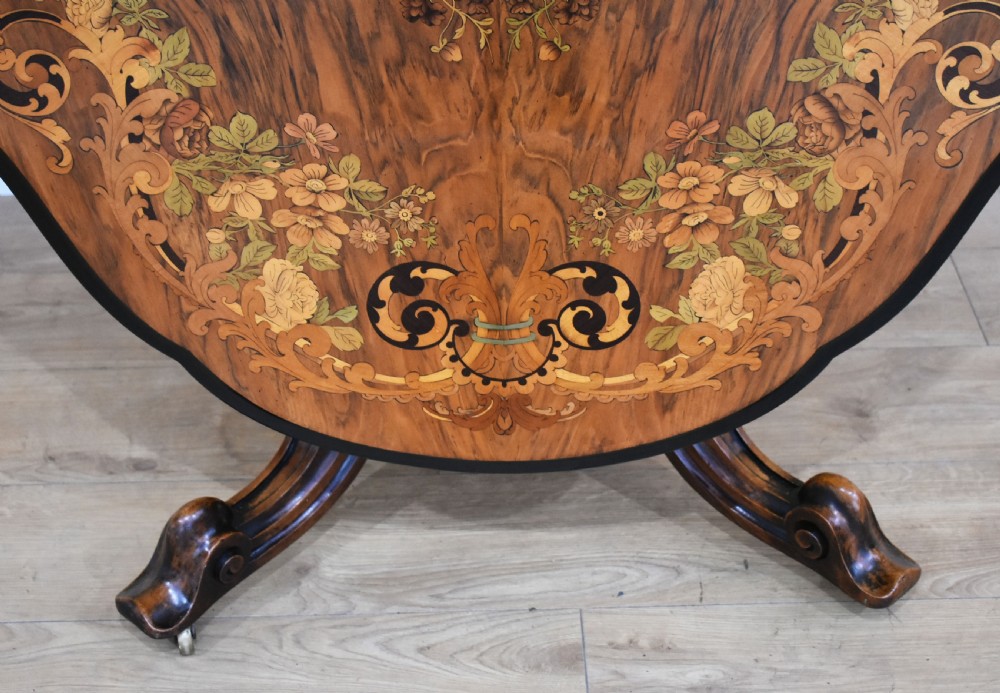 19th Century Victorian Walnut & Marquetry Dining Table View VII