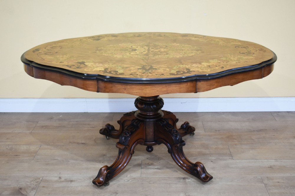 19th Century Victorian Walnut & Marquetry Dining Table View XV