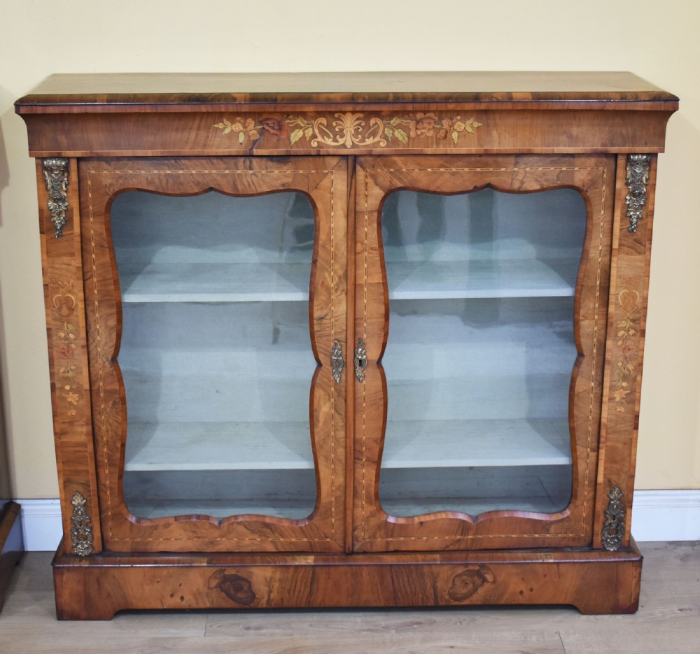 Pair of 19th Century Victorian Walnut & Marquetry Pier Cabinets View II