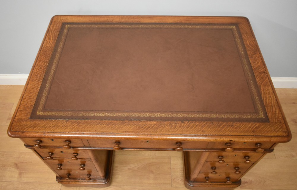Victorian Oak Pedestal Desk View V