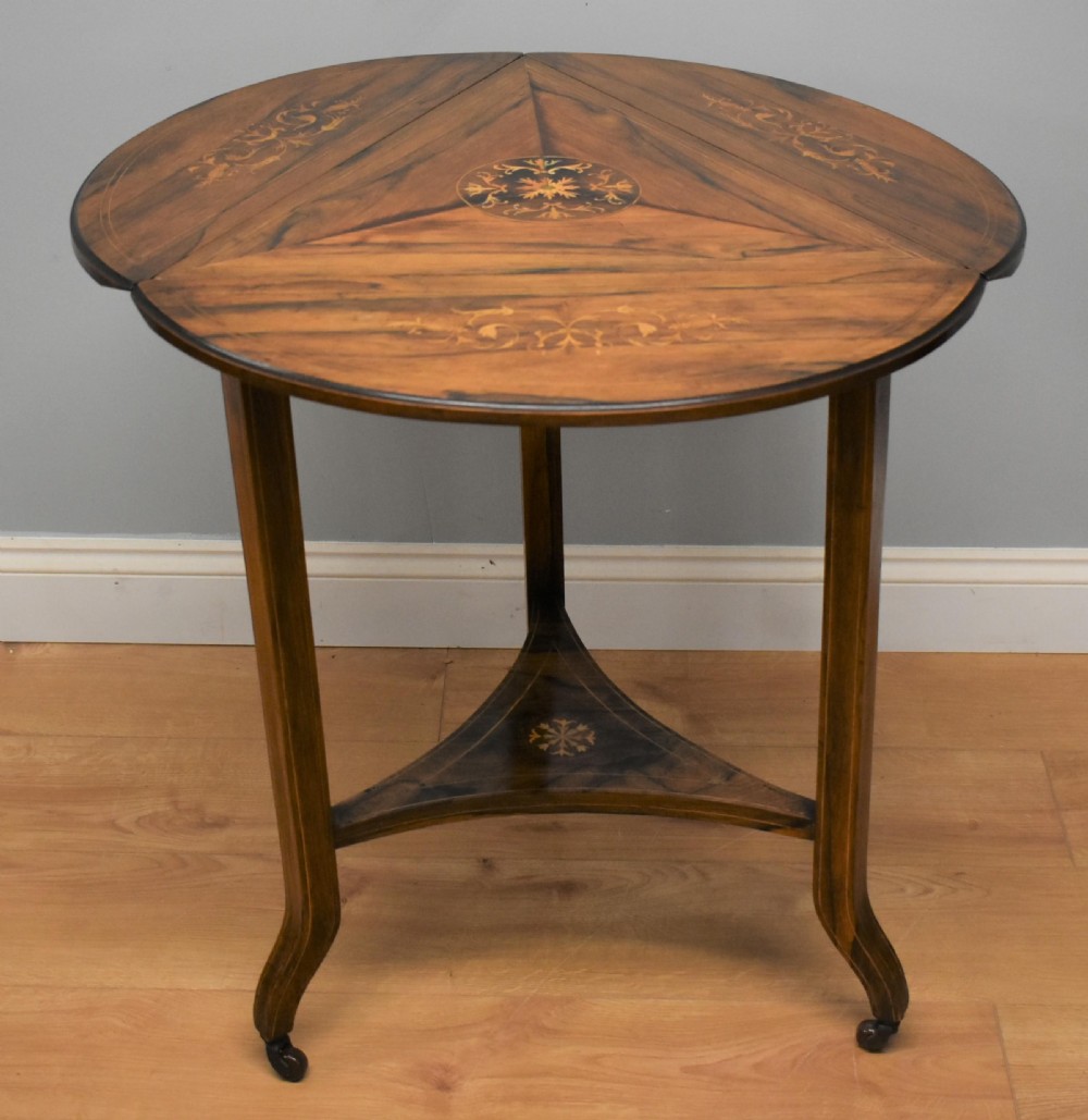 Victorian Rosewood Inlaid drop leaf tripod table View III