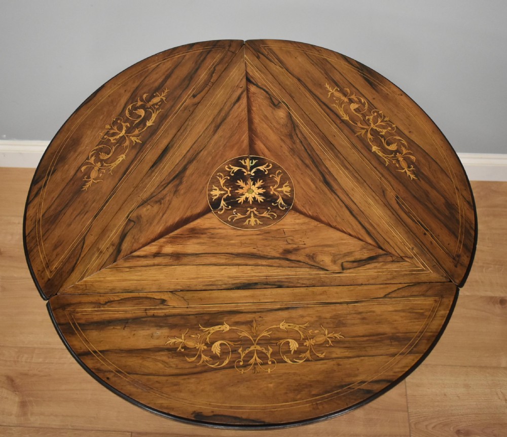 Victorian Rosewood Inlaid drop leaf tripod table View V