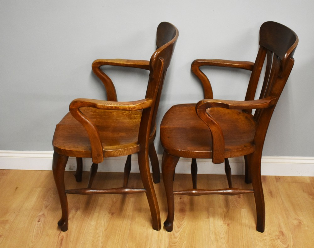 Pair of Edwardian Solid Oak Desk Chairs by T. Oliver, Torquay View III