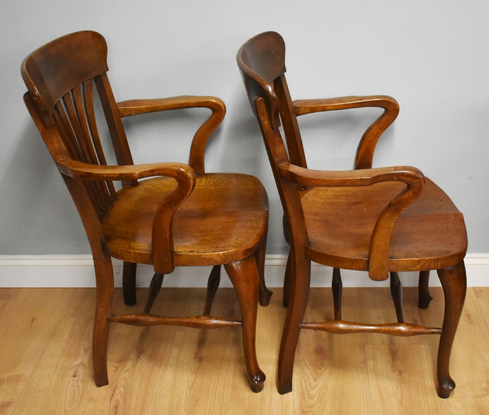 Pair of Edwardian Solid Oak Desk Chairs by T. Oliver, Torquay View IV