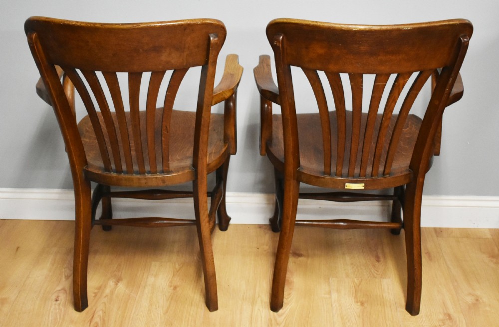 Pair of Edwardian Solid Oak Desk Chairs by T. Oliver, Torquay View V