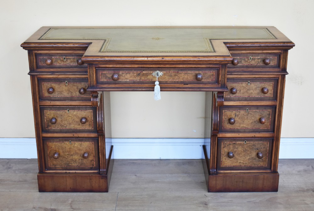 19th Century Victorian Burr Walnut Pedestal Desk