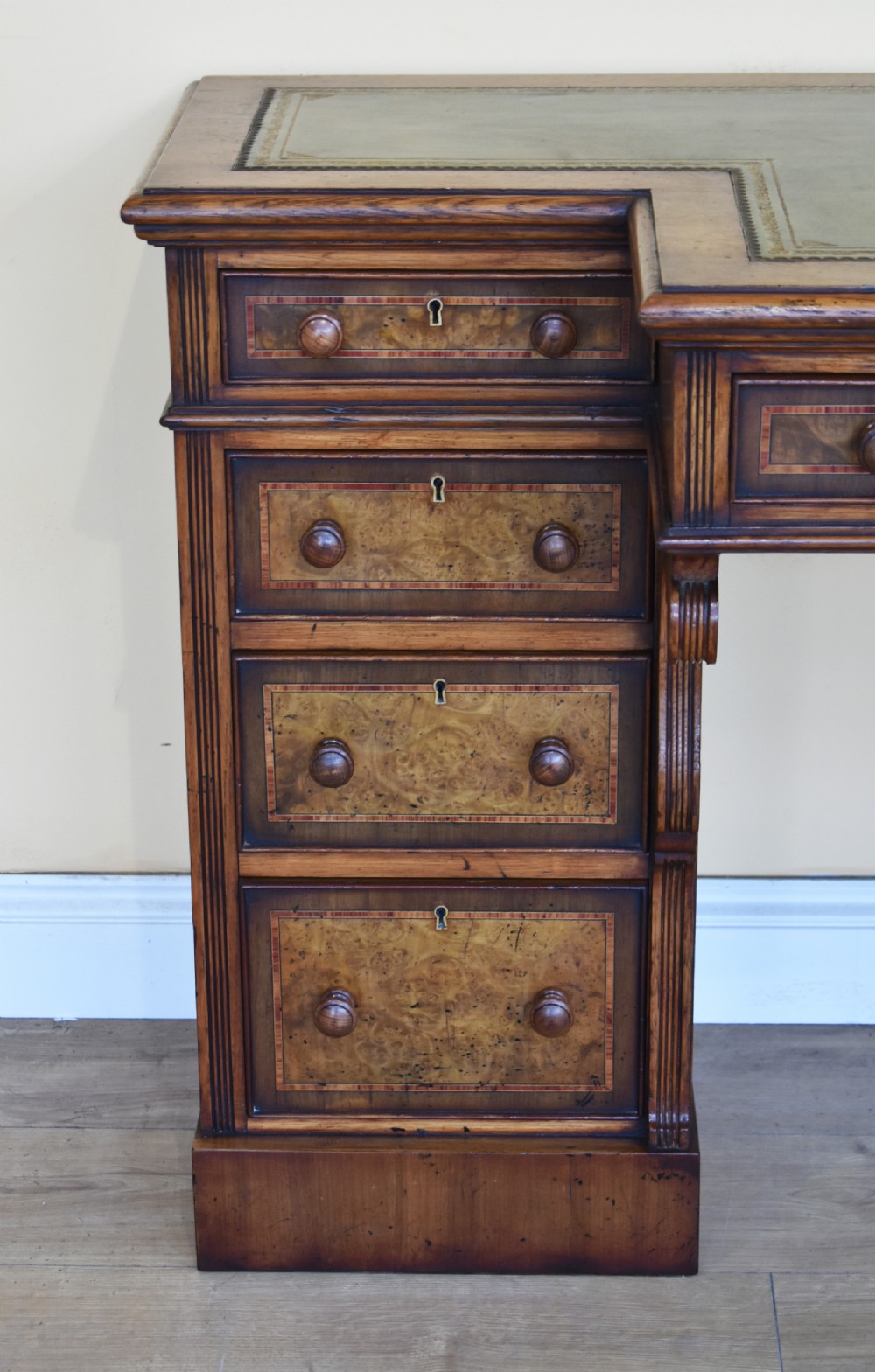 19th Century Victorian Burr Walnut Pedestal Desk View II