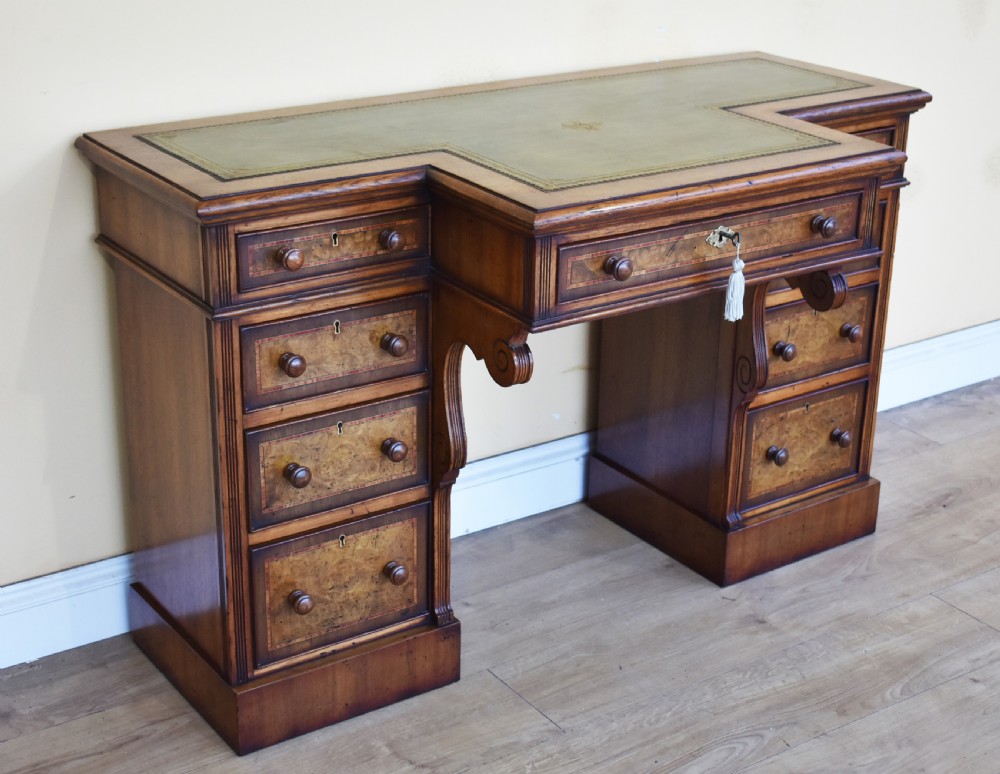 19th Century Victorian Burr Walnut Pedestal Desk View III