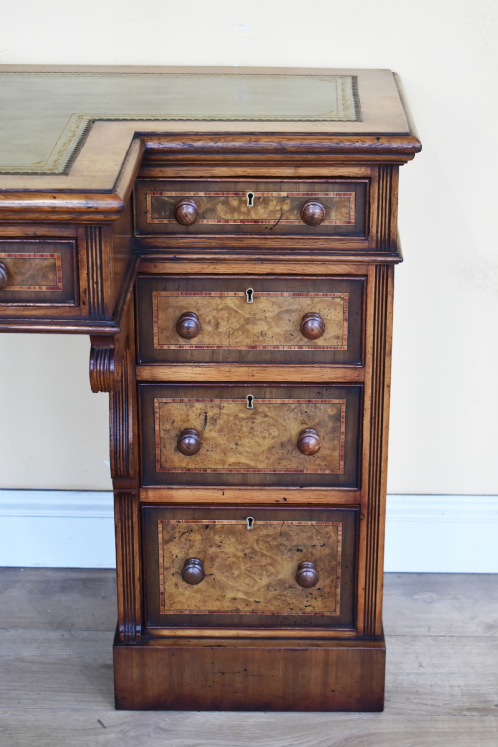 19th Century Victorian Burr Walnut Pedestal Desk View V