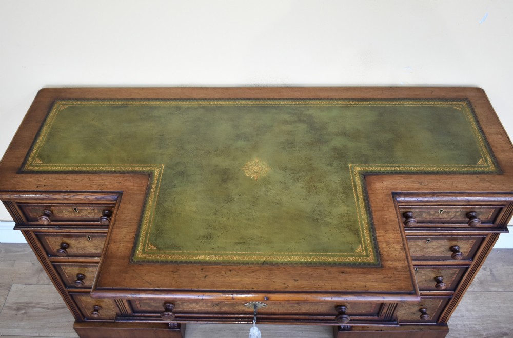 19th Century Victorian Burr Walnut Pedestal Desk View VI