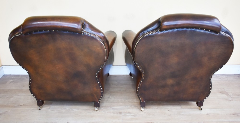 Quality Pair Antique Leather Club Armchairs View VI