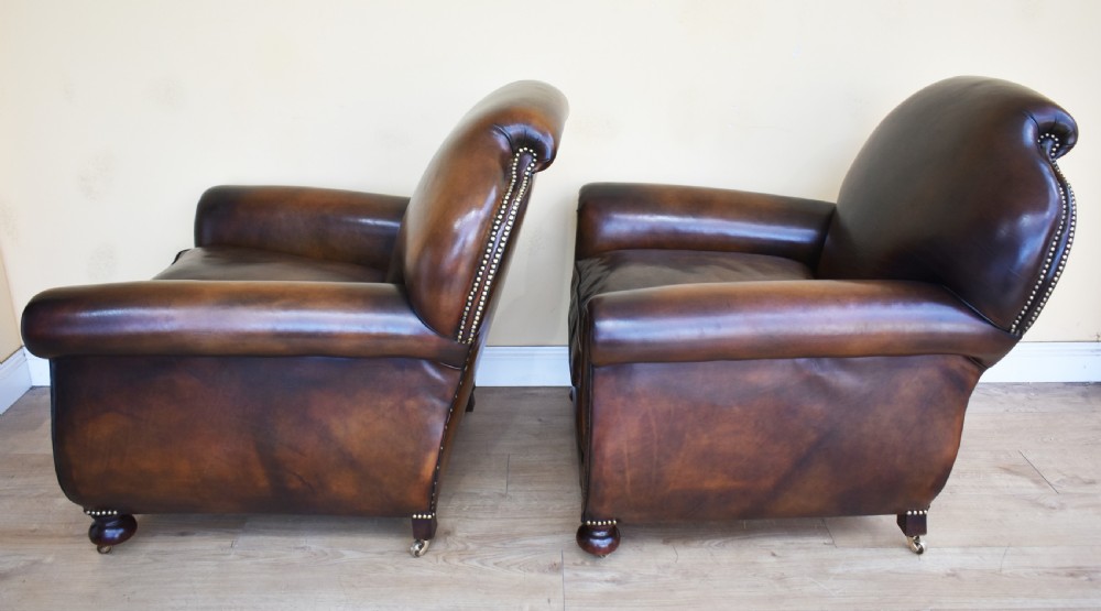 Quality Pair Antique Leather Club Armchairs View VII