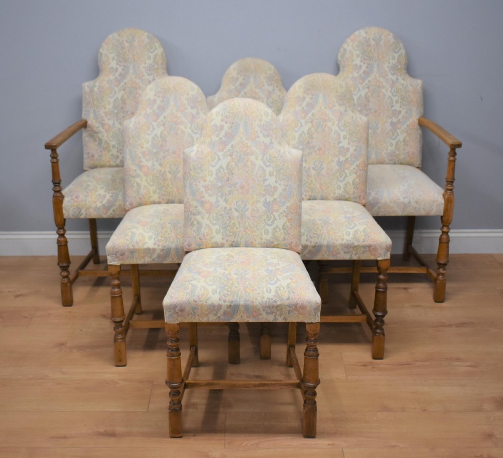 Early 20th Century Set Six Oak Upholstered chairs
