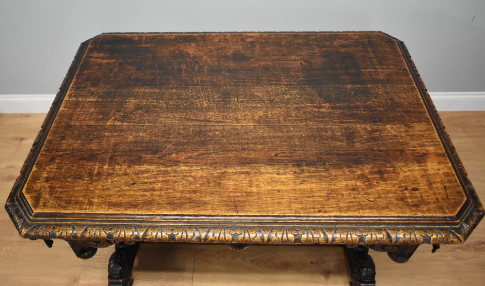 19th Century Victorian Carved Oak Centre Table View III