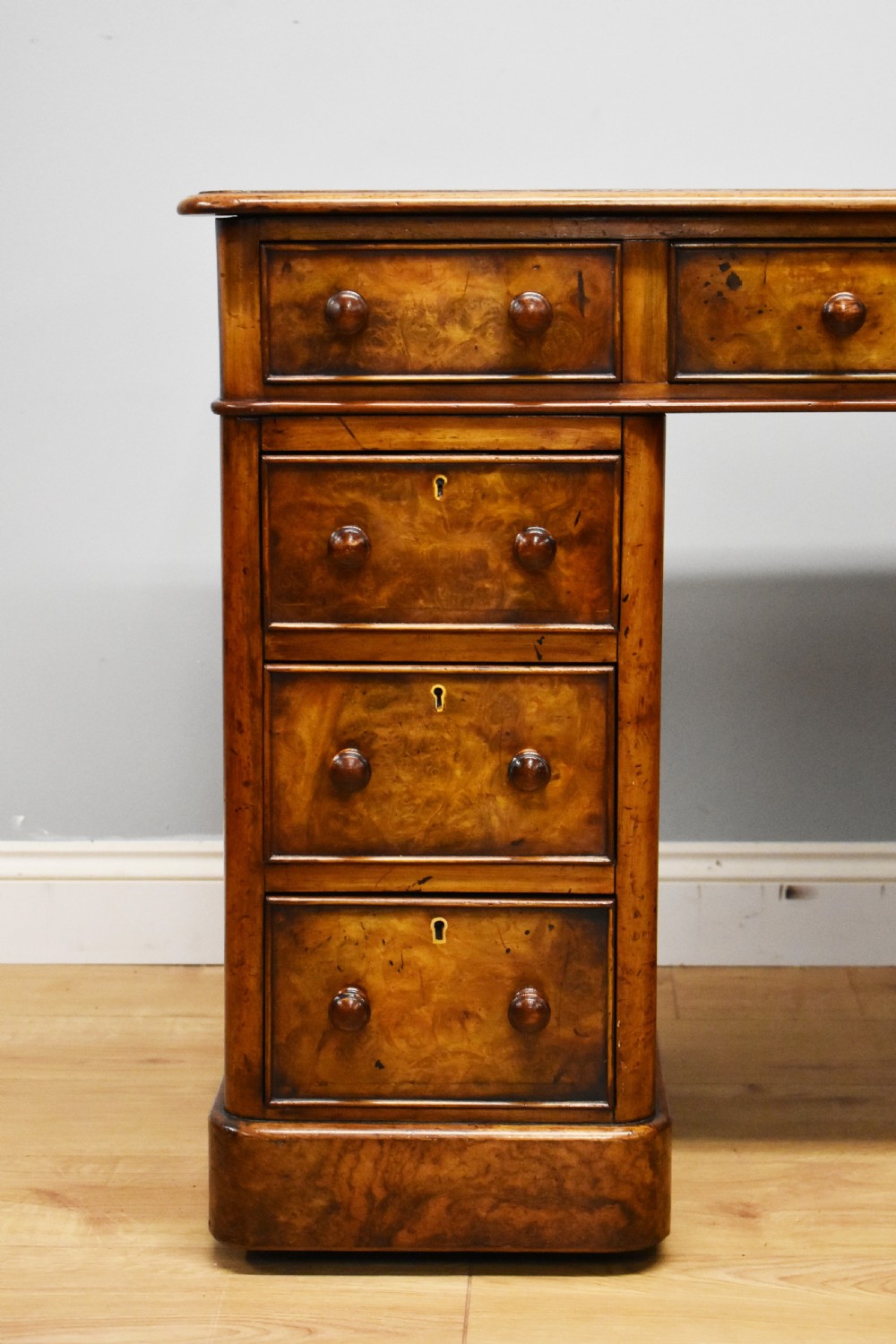 19th Century Victorian Burr Walnut Pedestal Desk View II
